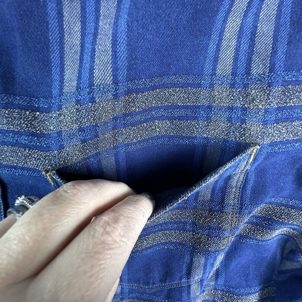 32 Bar Blues Shirt Mens Large Blue Plaid Textured Long Sleeve Button Down Shirt - Picture 9 of 13